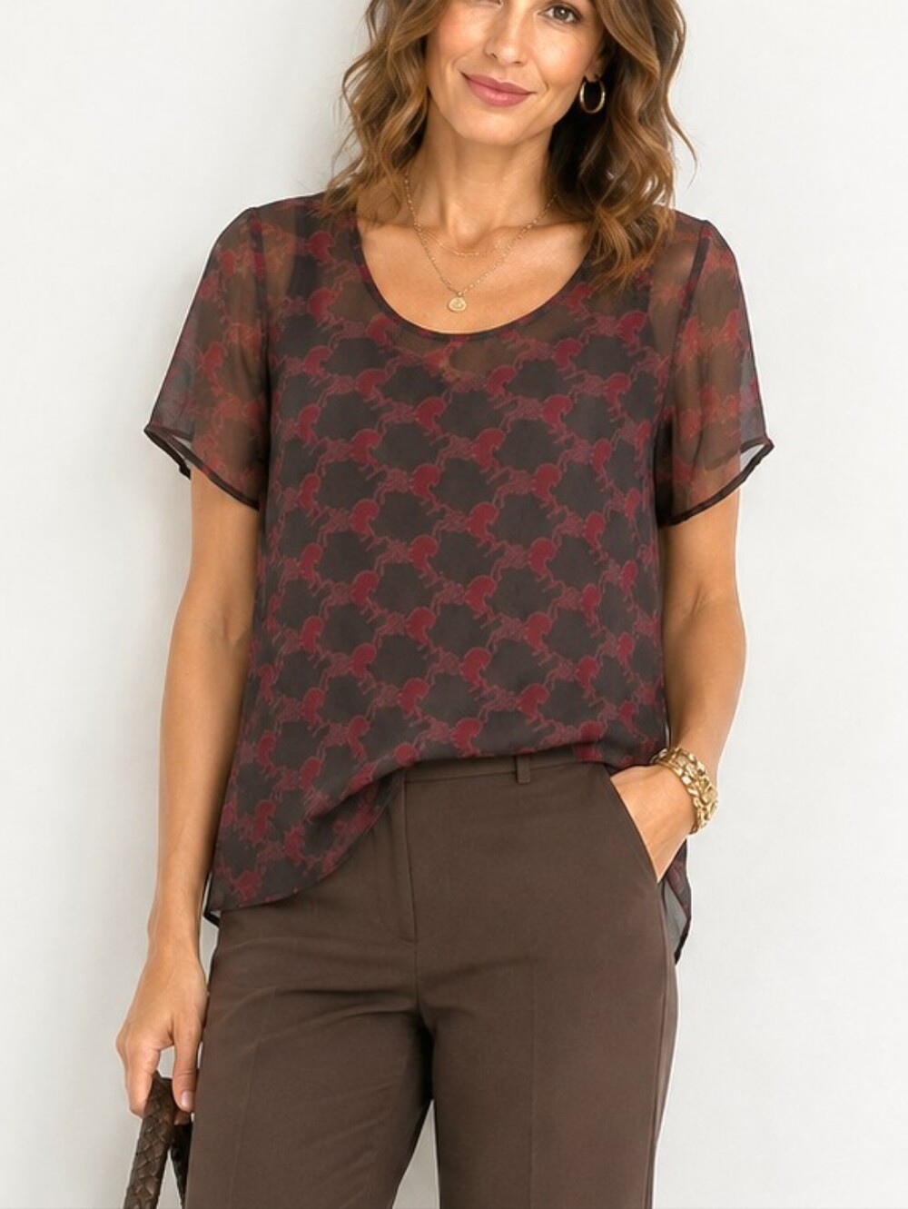 Francesca top semi-sheer crimson size S